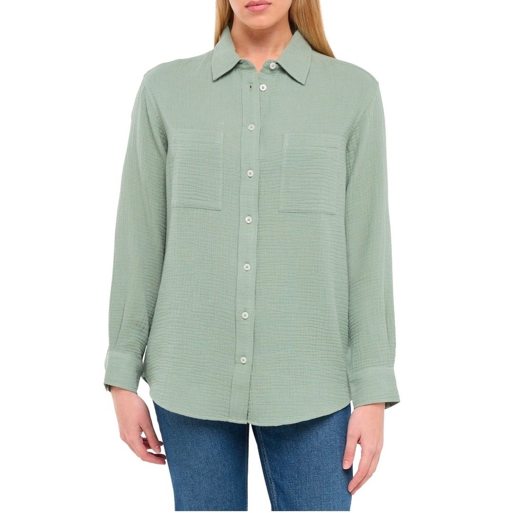 Gap Womens Double Gauze Cotton Button Down Shirt Sage Green Large NEW